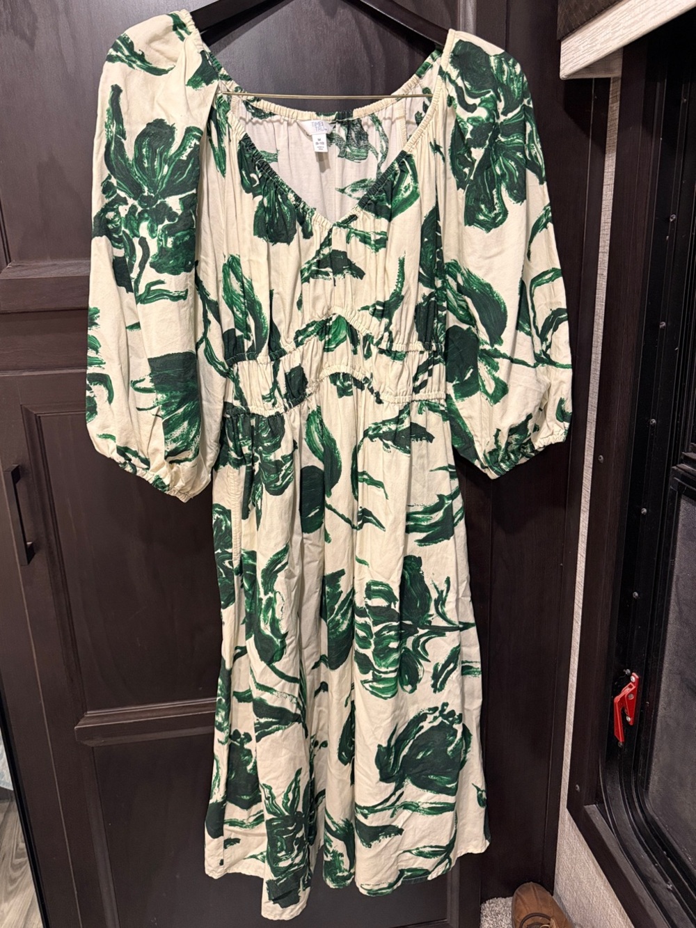 Time and Tru Cream Midi Dress with Green Floral Print